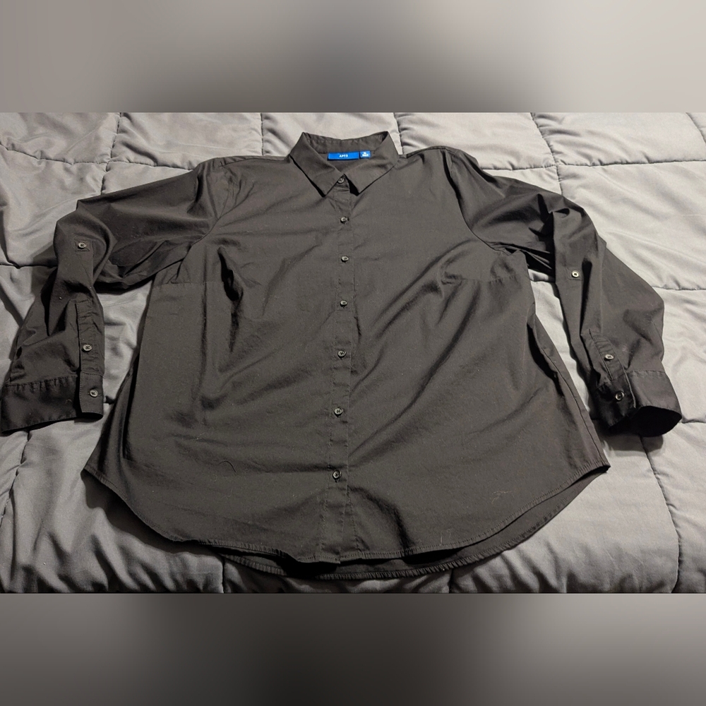 Apt. 9 Brand Black Button-Down Long Sleeve 3/4 Convertible Shirt Women's Size XL